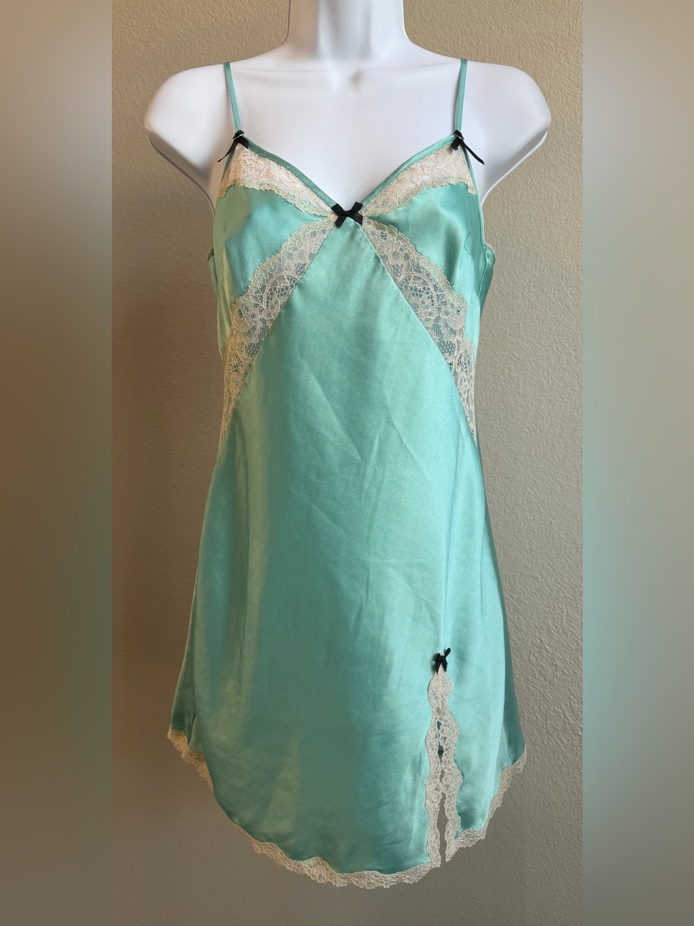 Victoria's Secret Aqua Satin Lace-Trim Chemise Slip XS